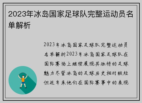 2023年冰岛国家足球队完整运动员名单解析