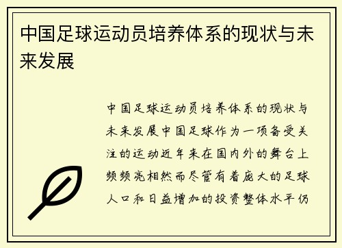 中国足球运动员培养体系的现状与未来发展